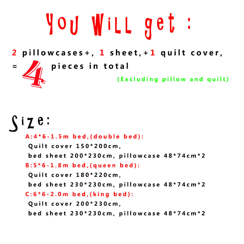 New Arrivals 4in1 Bedding sets & accessories duvet cover （1 quilt cover +1 bed sheet +2 Pillowcase ）without duvet and pillow insert