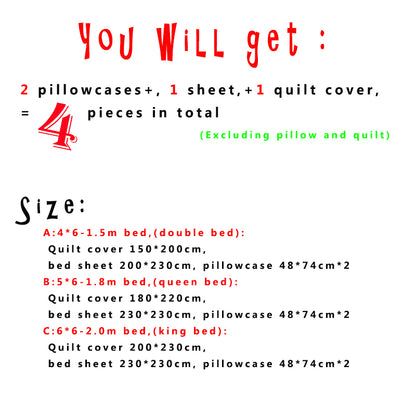 New Arrivals 4in1 Bedding sets & accessories duvet cover （1 quilt cover +1 bed sheet +2 Pillowcase ）without duvet and pillow insert