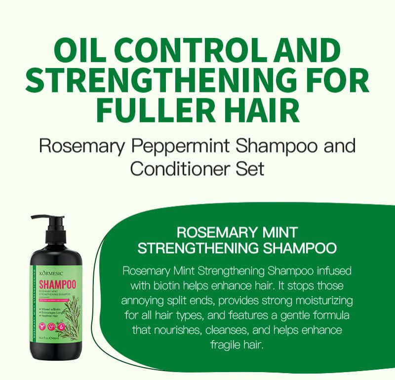 4PCS KORMESIC Rosemary Mint & Biotin 4-Piece Hair Strengthening System - Shampoo, Conditioner, Scalp Oil & Mask Set Repairs Split Ends, Soothes Dry Scalp & Boosts Shine for Fragile/Damaged Hair