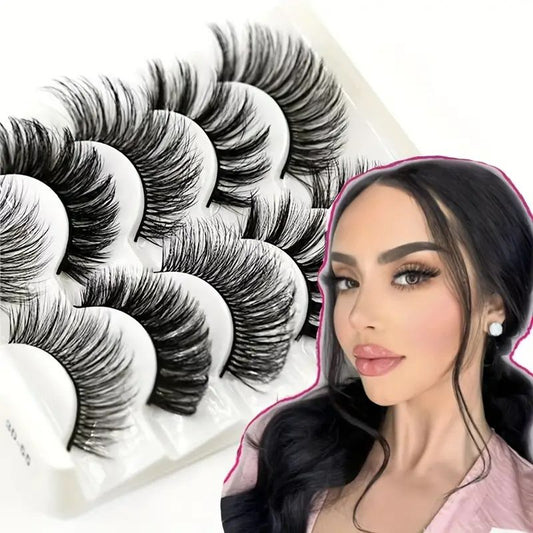 5 Pairs/Set 3D Soft Faux Mink Hair False Eyelashes Stereoscopic Multi layer Wispy Fluffy Mixed Pack Lashes Eyelash Extension Thick And Natural False Eyelashes Makeup Tools