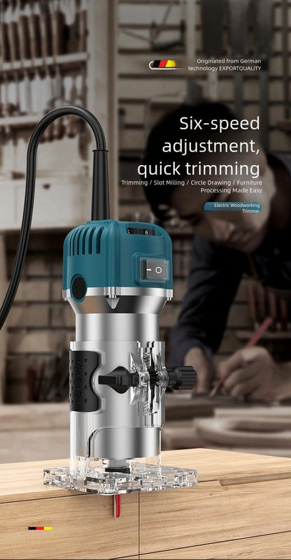 6 Speed A set of Electric woodworking , 800W Handheld Electric edger,Electric router,manual wood trimmer with 15 1/4 "drill bit sets, edge and roller guide rails,Electric router