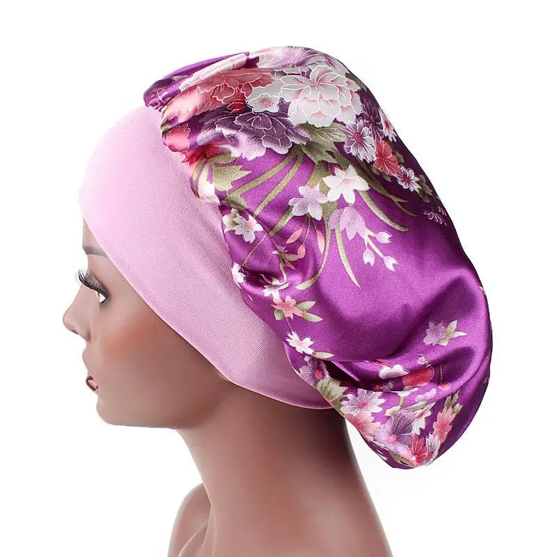 Satin Sleeping Bonnet Headscarf Hat Headwraps Women Curly Springy Hair Wrap Silk Shower Cap Head Scarf Headwear Night Sleep Hat Adjust Head Cover Styling Accessories Soft Elastic Band Wide-Brimmed