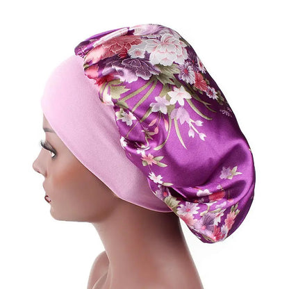 Satin Sleeping Bonnet Headscarf Hat Headwraps Women Curly Springy Hair Wrap Silk Shower Cap Head Scarf Headwear Night Sleep Hat Adjust Head Cover Styling Accessories Soft Elastic Band Wide-Brimmed