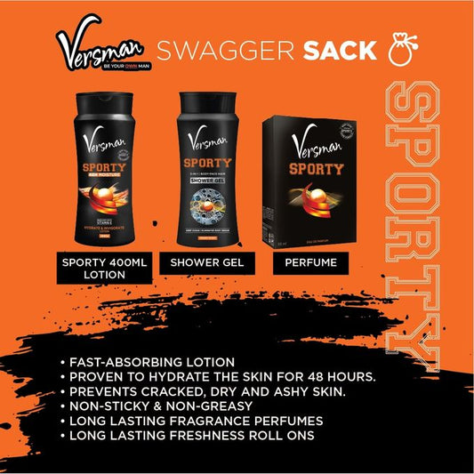 VERSMAN Swagger Sack: Sporty 400ml Lotion + Shower Gel + Perfume (Pack of 3)