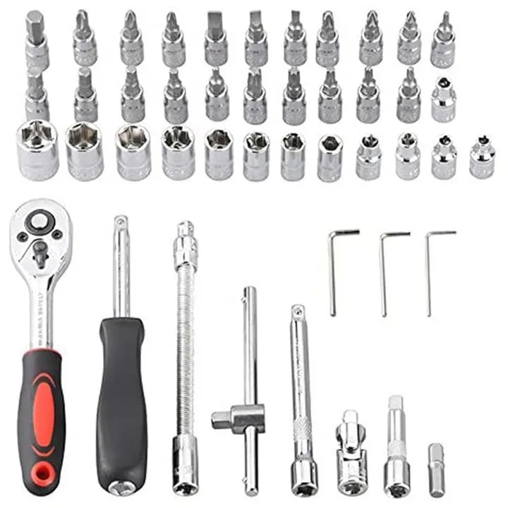 46pcs Socket Wrench Set Ratchet Spanner Batch Head Pawl Socket Screwdriver Multi-functional Car Repair Tool Professional Mechanical Workshop Tools Kit Motorcycle