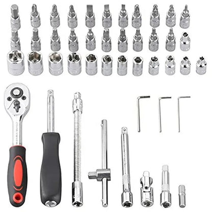 46pcs Socket Wrench Set Ratchet Spanner Batch Head Pawl Socket Screwdriver Multi-functional Car Repair Tool Professional Mechanical Workshop Tools Kit Motorcycle