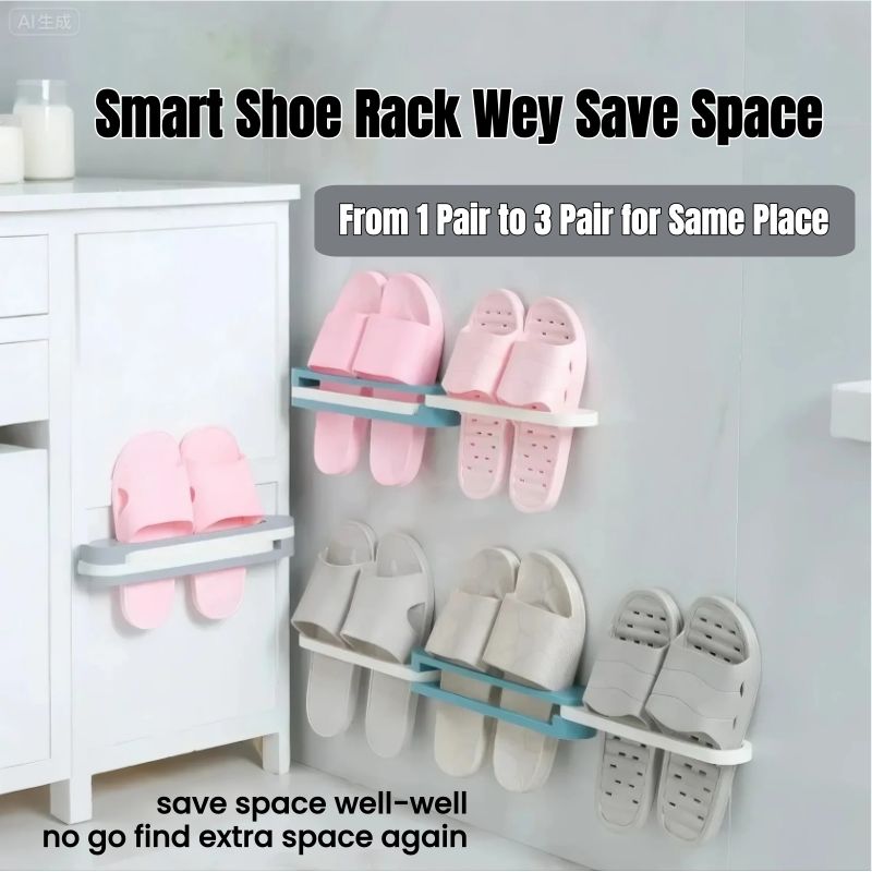 3-in-1 Foldable Slipper Rack Wall Durable Plastic Slipper Holder Adhesive Backing Slipper Organizer Folding Bathroom Shoe Rack Home Hanging Shoe Rack Space Saving Storage No Drill Punch-free