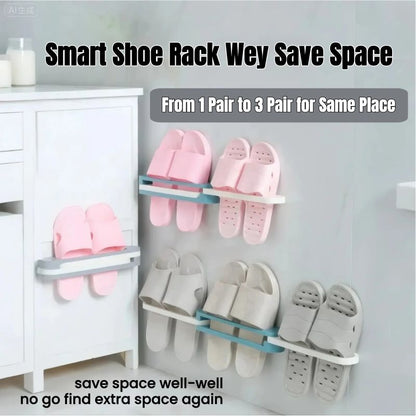 3-in-1 Foldable Slipper Rack Wall Durable Plastic Slipper Holder Adhesive Backing Slipper Organizer Folding Bathroom Shoe Rack Home Hanging Shoe Rack Space Saving Storage No Drill Punch-free
