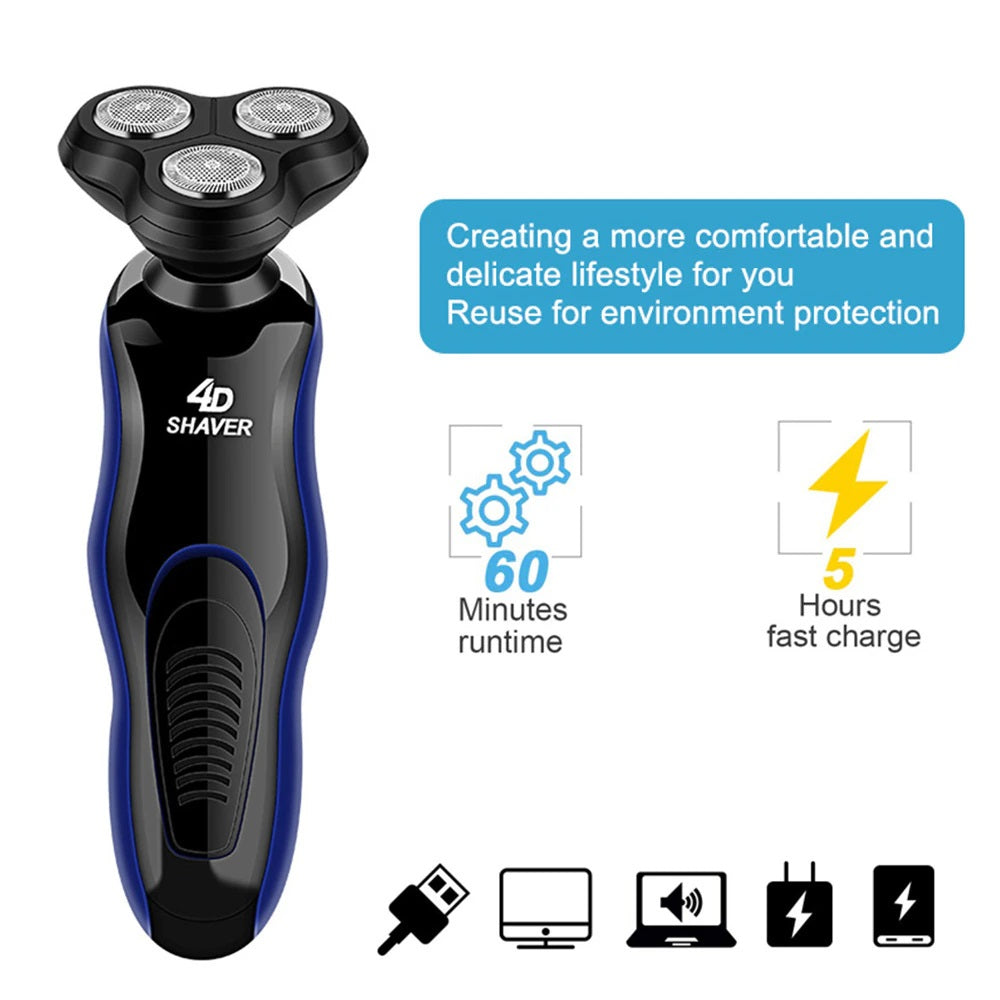 4D USB Electric Shaver Shaving Machine 4 in 1 Beard Razors 4D 3 Blades Heads Wet-Dry Dual Use Waterproof Clipper Rechargeable Hair Trimmer