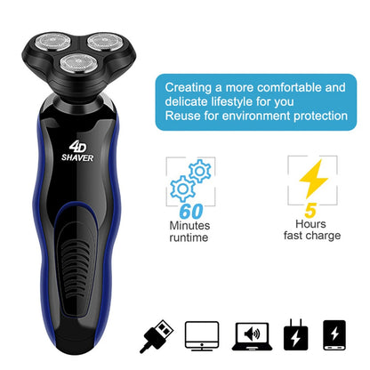 4D USB Electric Shaver Shaving Machine 4 in 1 Beard Razors 4D 3 Blades Heads Wet-Dry Dual Use Waterproof Clipper Rechargeable Hair Trimmer