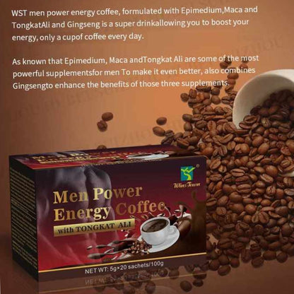 Wins Town Men Power Energy Coffee with Tongkat ali man Active instant black coffee male maca ginseng Enhance Libido Erection Circulation