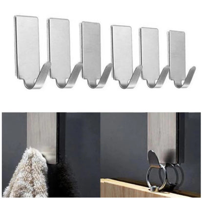 6 stainless steel wall hooks self-adhesive adhesive kitchen bathroom key bag coat rack storage rack kit non-marking kitchen door