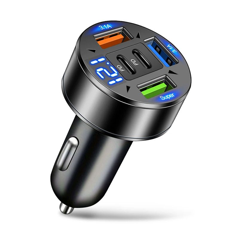 250W 5 Ports Car Charger LED Display Fast Charging PD QC3.0 USB C Car Phone Charger Type C Adapter In Car For IPhone Samsung Xiaomi TECNO Infinix itel