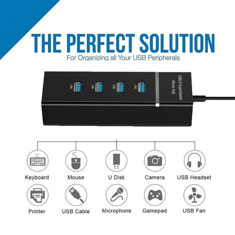 Usb3.0 Hub 4-Port Super-Speed USB Splitter For Hard Drives USB Flash Drive Mouse Keyboard Extend Adapter Laptops Multi Splitter USB Adapter Expander Cable For Desktop PC Laptop Adapter