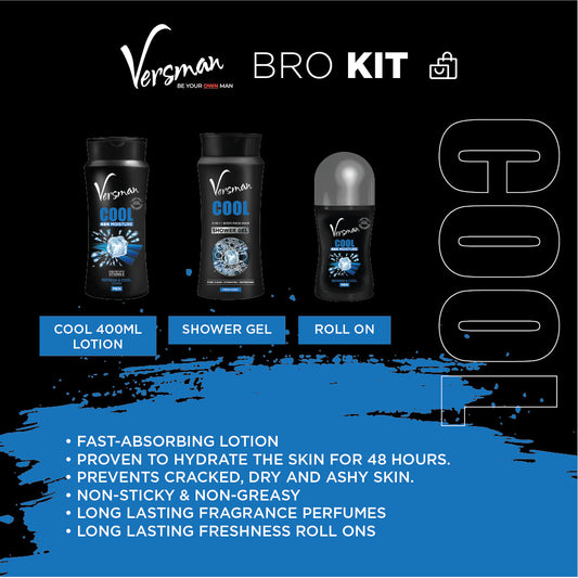 Versman Bro Kit: Cool 400ml Lotion + Shower Gel + Roll On Deo (Pack of 3)