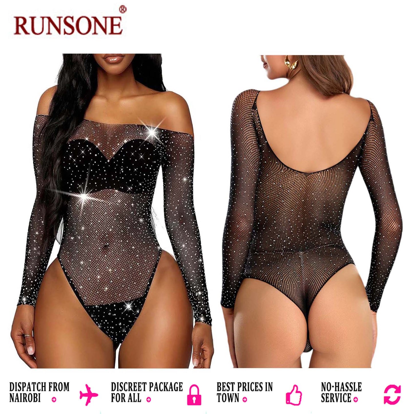 Women Sparkle Sexy Bodysuit Fishnet Rhinestone Sheer Teddy Lingerie Leotard Top Bodystocking Mesh Nightclub Sleeves Sleepwear Nightwear for Couple Sex