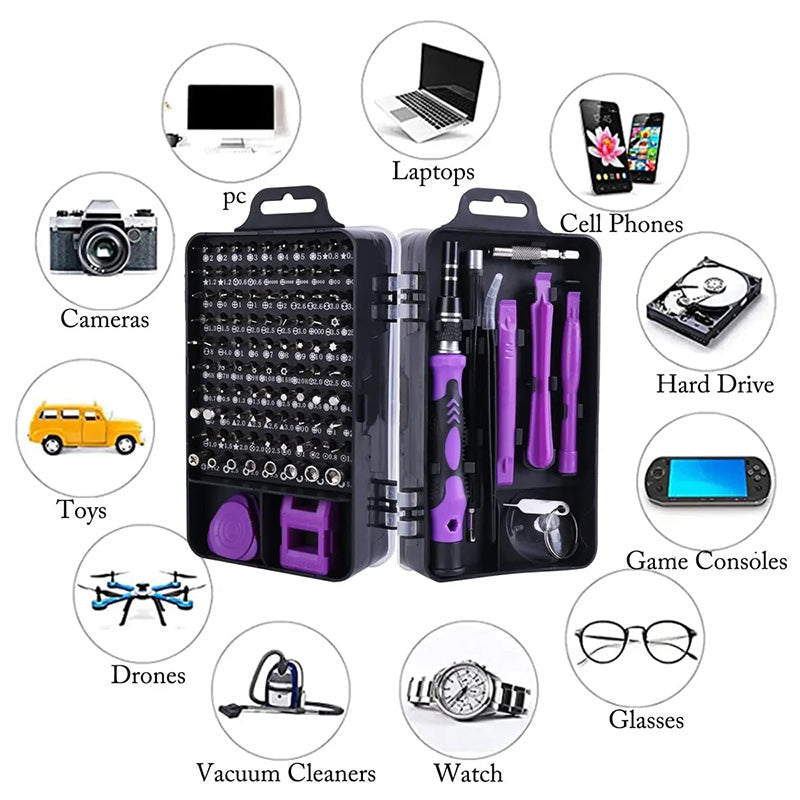 Precision Screwdriver 115 In 1 Set Magnetic Screw Driver Bits Torx Hex Bit Multifunction Household Repair Tools Kit Handle Computer PC Laptop Mobile Phone Equipment Repair Screwdrive Kit Hand Tools