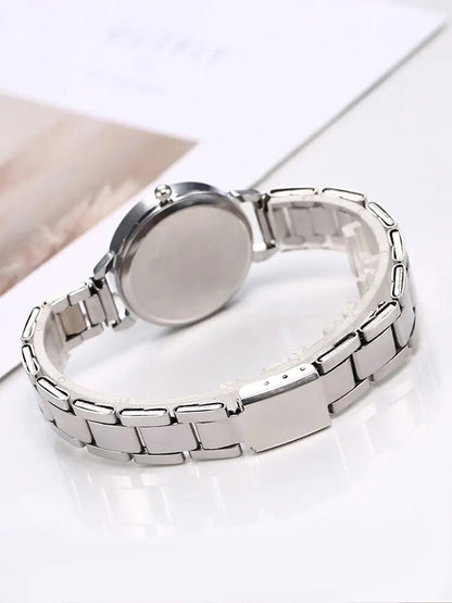 New Arrivals 2pcs Women's Quartz Watch+LOVE Bracelet Set Fashion Lady Wrist Watches Simple Digital Stainless Steel Band Watches Gift For Valentine's Day