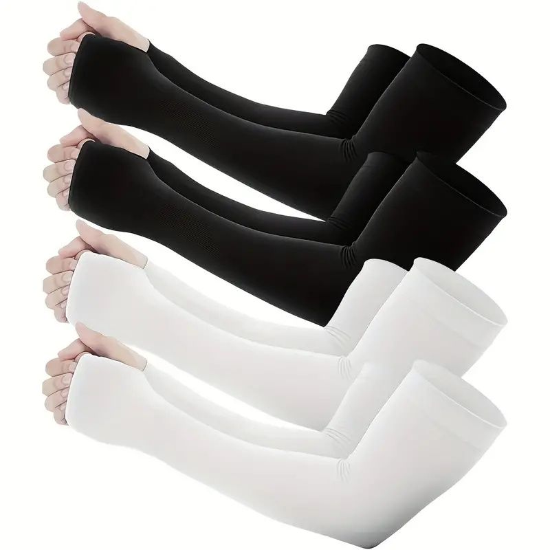 4 Pairs of Premium Cooling Arm Sleeves - Gloves for Sun Protection with Thumb Holes for Men and Women - Perfect for Golf, Basketball, Cycling, Fishing, Driving, and Jogging Outdoor Activities