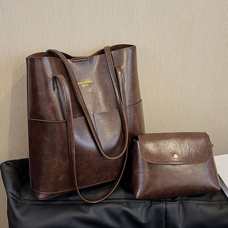 2 In 1 Ladies Classic Handbag Cross-body Bag Set High Quality PU Bags - Brown 2 In 1 Ladies Classic Handbag Cross-body Bag Set High Quality PU Bags - Brown