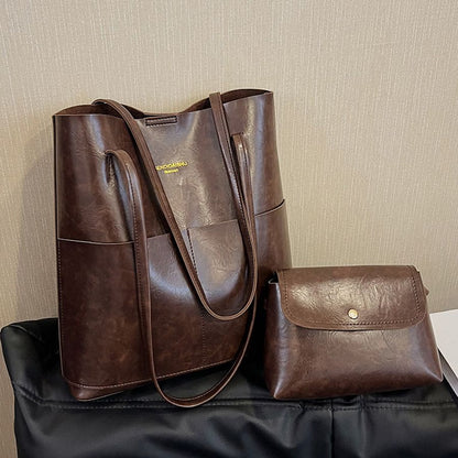 2 In 1 Ladies Classic Handbag Cross-body Bag Set High Quality PU Bags - Brown 2 In 1 Ladies Classic Handbag Cross-body Bag Set High Quality PU Bags - Brown