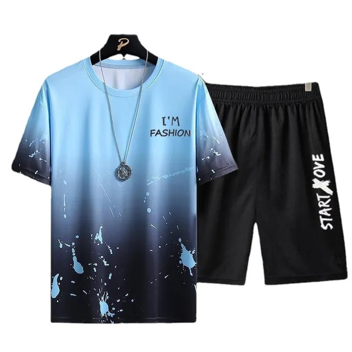 Niche Design Short-Sleeved Shorts Men's Snow And Ice Sportswear Casual Loose Gradual Change