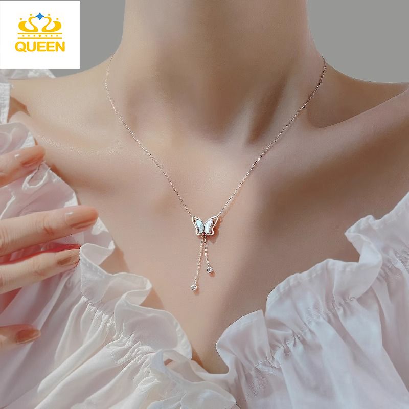 Women's Necklaces White Shell Tassel Butterfly Necklace Light luxury niche clavicle chain Tassel Chain