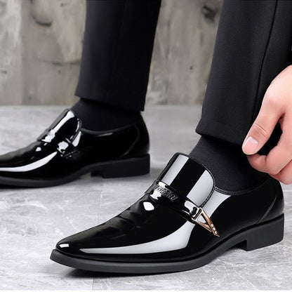 ASSKLO Business formal leather shoes exhibition increased height breathability resistance durability wedding groom's pointed toe slip on loafers dress shoes shiny Black [choose bigger size]