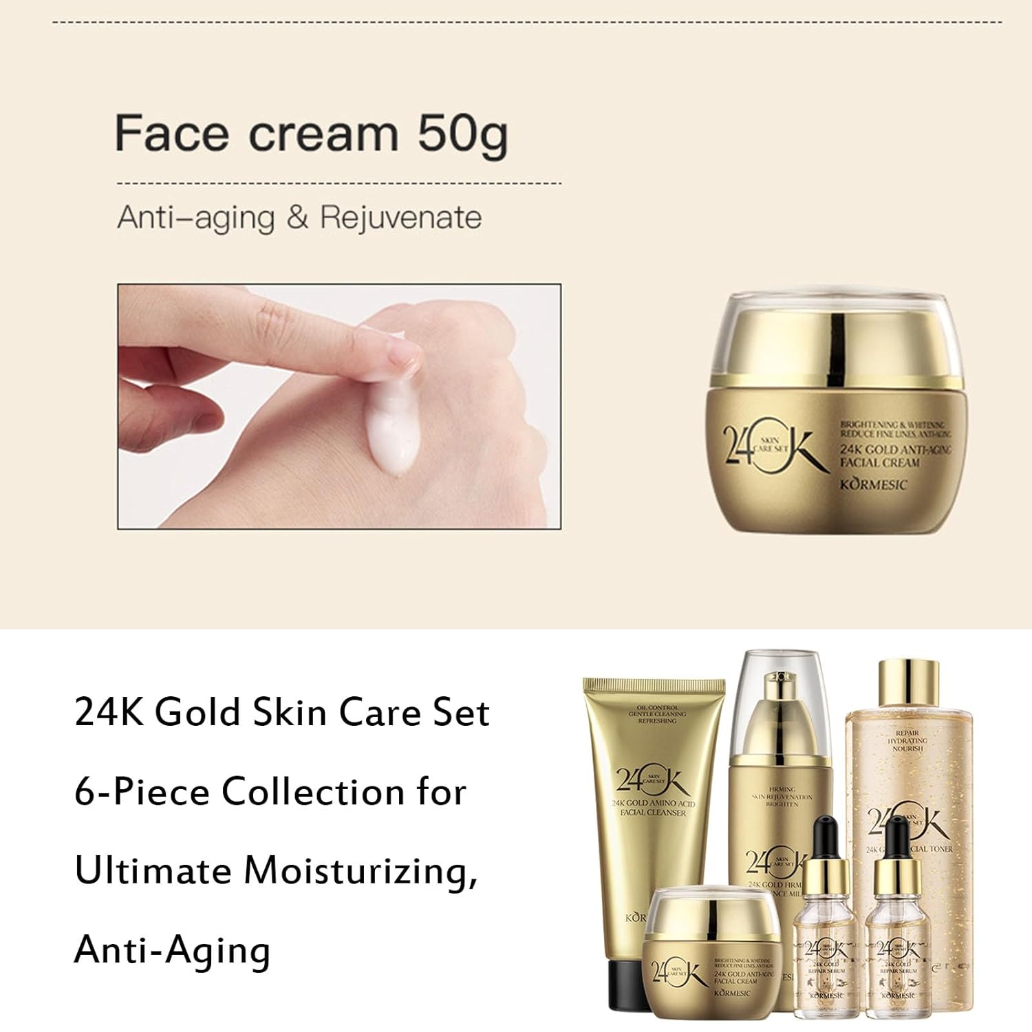 6pcs KORMESIC Elite 24K Gold Luxury Skincare Set: 6-Piece Anti-Aging Regimen with Gold Foil Serum & Cream - Firming, Lifting & Rejuvenating Collection for Tight, Smooth Skin