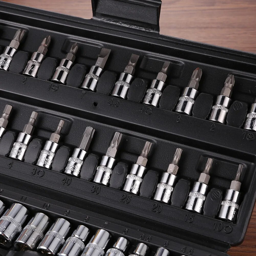 46pcs Socket Wrench Set Ratchet Spanner Batch Head Pawl Socket Screwdriver Multi-functional Car Repair Tool Professional Mechanical Workshop Tools Kit Motorcycle