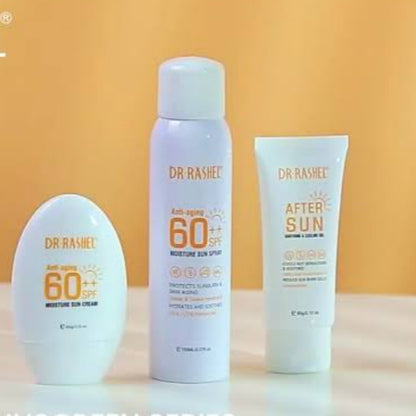 Dr. Rashel Sun Cream + Sun Spray + After Sun - Anti-aging Moisture Sun Cream SPF 60++ & Anti Aging Moisture Sun Spray SPF 60 ++ & After Sun Soothing Cooling Gel Protection UVA UVB Sunscreen Set