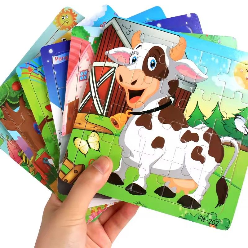 20 piece Wooden Puzzle Cartoon Animals Car Letter Number Pattern Jigsaw Puzzles Game Kids Educational Learning Toys for Children