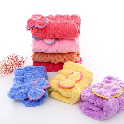Shower Cap Women Hair Cap Microfibre Quick Hair Drying Bath Spa Bowknot Cap Wrap Towel Hat For Bath Bathroom Accessories