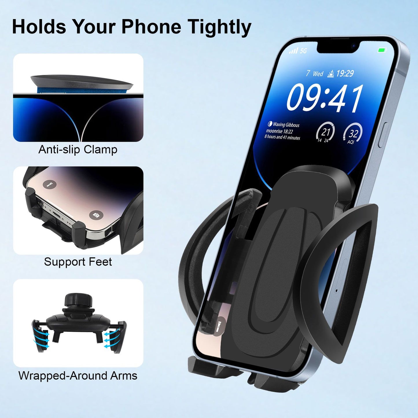 Car Phone Holder, 14in Long Arm Cell Phone Car Mount, Anti-Shake Windshield Dashboard Cradle for 4.0-6.8in Phones