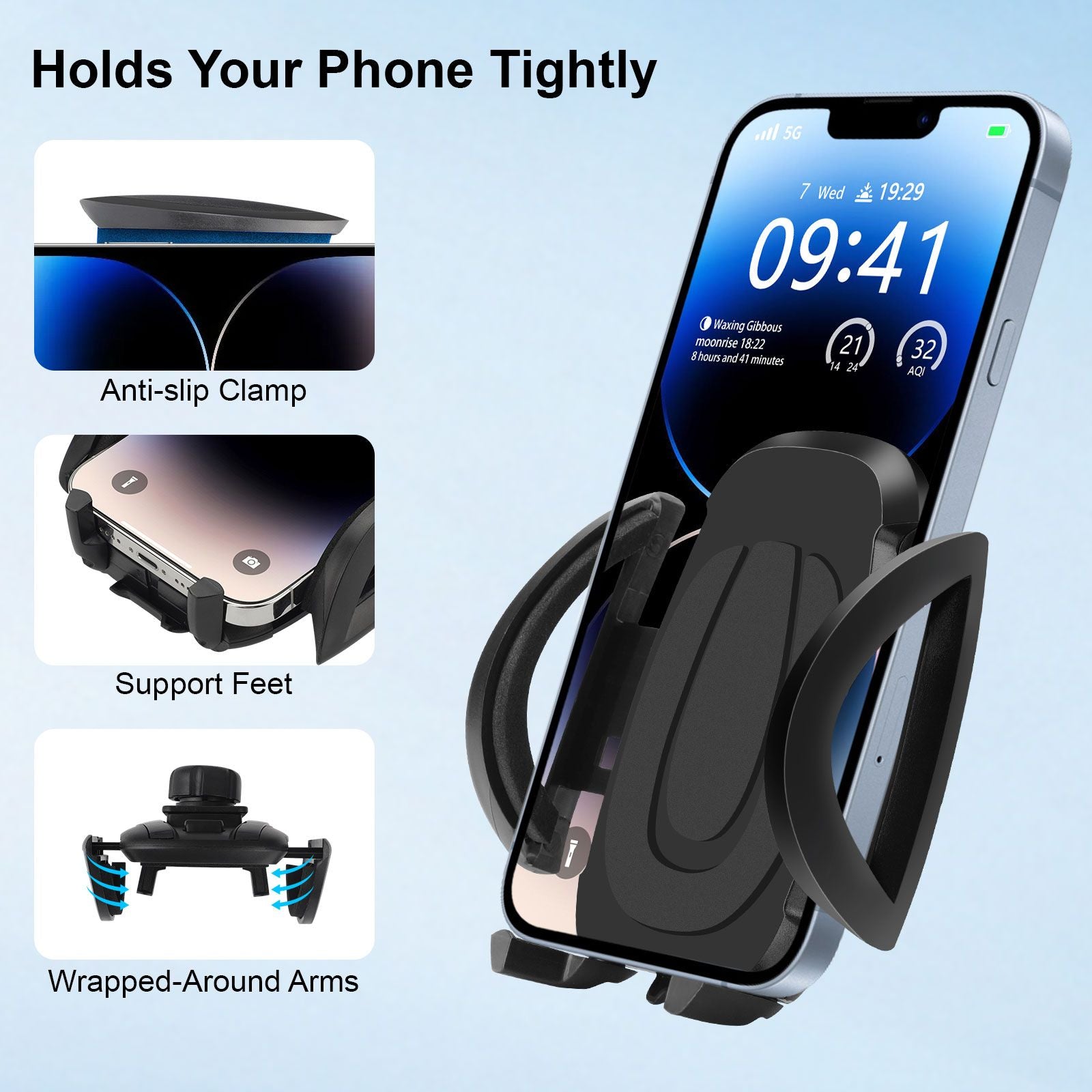 Car Phone Holder, 14in Long Arm Cell Phone Car Mount, Anti-Shake Windshield Dashboard Cradle for 4.0-6.8in Phones