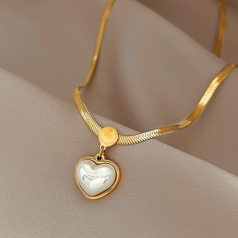 Non Fading Necklace Pearl Heart Pendant Stainless Steel Gold Color Necklace Party For Womens Luxury Jewelry Accessories Pearl Charms Chain Choker Necklaces Earrings For Women Girl Friend gif