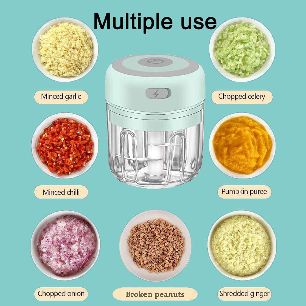 HW Wireless Electric Mini Garlic Chopper Machine(250ML), USB Kitchen Food Processor with 3 Blades