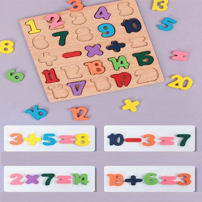 Wooden Digital Letter Geometric Figure Building Block Hand Grab Board Toy Children's English Early Education Jigsaw Puzzle