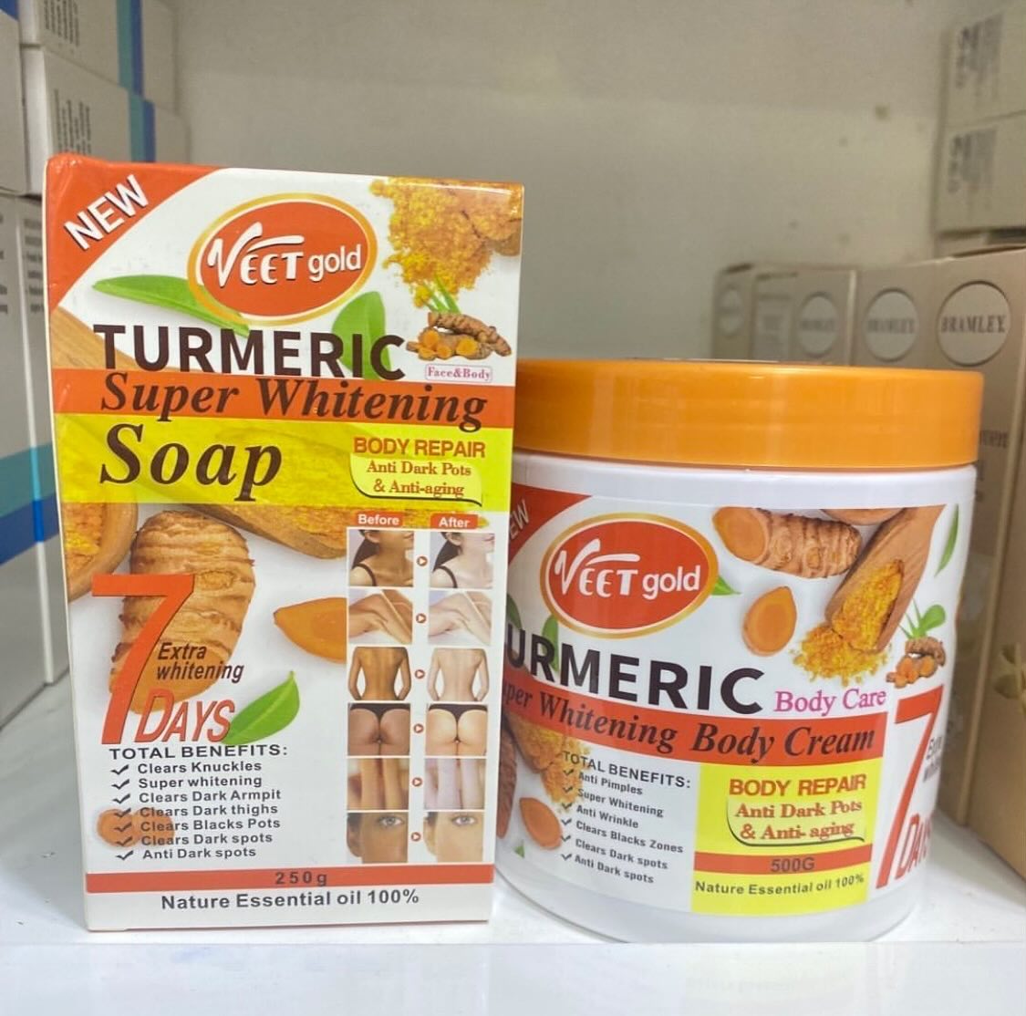 5 Pack VEET GOLD Anti-aging Tumeric Super Whitening Body Cream-body Repair Remove Dead Skin Cell And Anti Darkspots Tender and Gentle Formula Body Cream