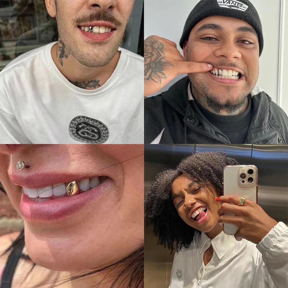 Gold Trendy Rock Rapper Hip Hop Grillz Caps Mold Top & Bottom Grill Body Jewelry Single Teeth