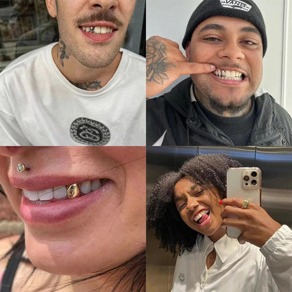 Gold Trendy Rock Rapper Hip Hop Grillz Caps Mold Top & Bottom Grill Body Jewelry Single Teeth