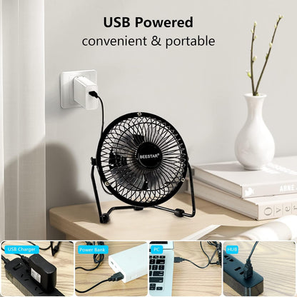 4 Inch Mini Fan with Metal Construction,Powerful USB Powered,360° Rotation desk Personal Cooling Usb fans small quiet for Home Office Bedroom