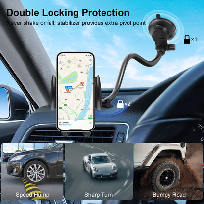 Car Phone Holder, 14in Long Arm Cell Phone Car Mount, Anti-Shake Windshield Dashboard Cradle for 4.0-6.8in Phones