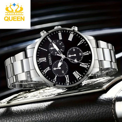 Men's Steel Watch Business Casual Quartz Imitation three eyes Watches Roman Scale Watch A handy accessory for elite men