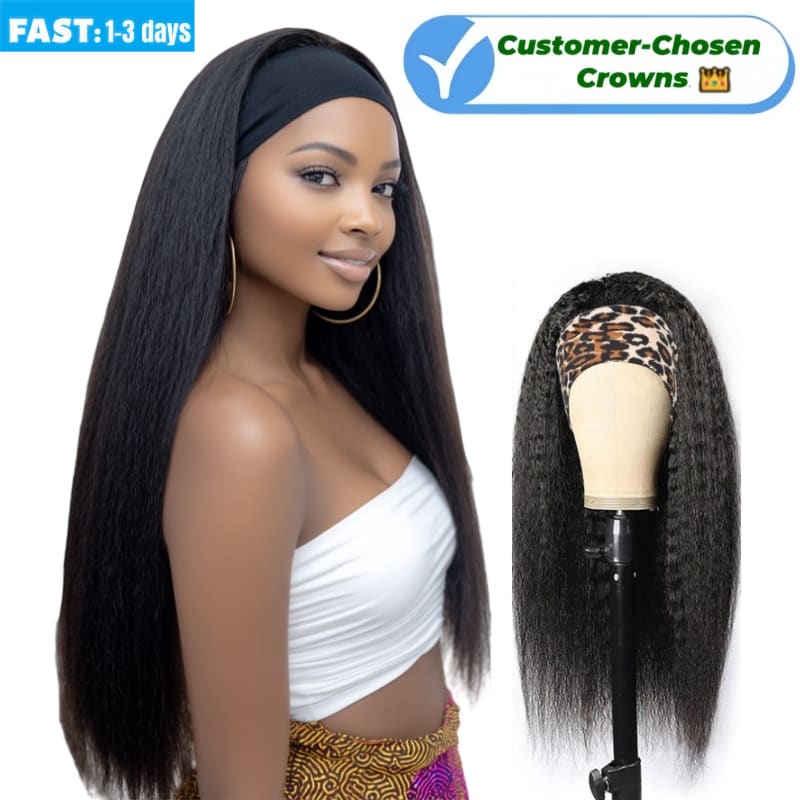 Synthetic Yaki Kinky Straight Wigs - 26 Inch 1B Black | Adjustable Headband & Natural Look(African Women, Protective Style, Quick Install, Realis,Birthday Gift)