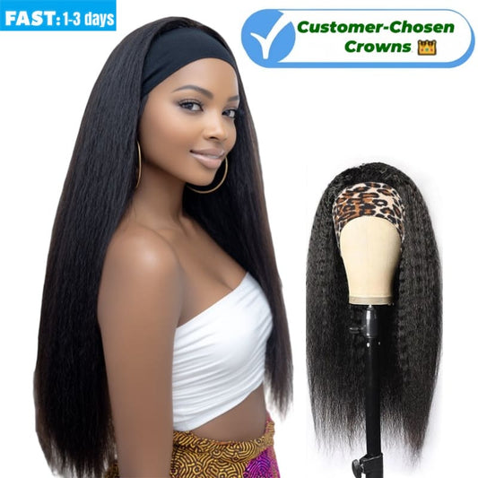 Synthetic Yaki Kinky Straight Wigs - 26 Inch 1B Black | Adjustable Headband & Natural Look(African Women, Protective Style, Quick Install, Realis,Birthday Gift)