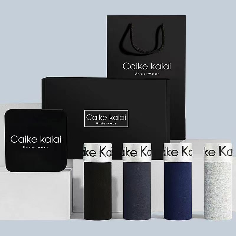 Caike Kaidi 4-piece gift box Men's underwear Men's Clothes Underwear Men's Boxer Briefs Cotton underwear Trend Antibacterial Breathable and Youth shorts Underwear