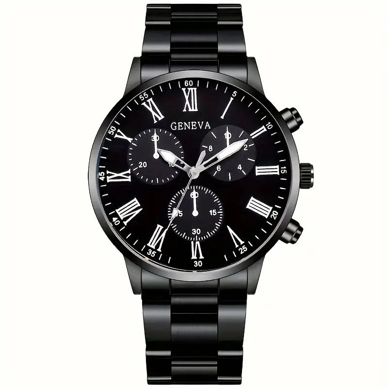 Men's Steel Watch Business Casual Quartz Imitation three eyes Watches Roman Scale Watch A handy accessory for elite men