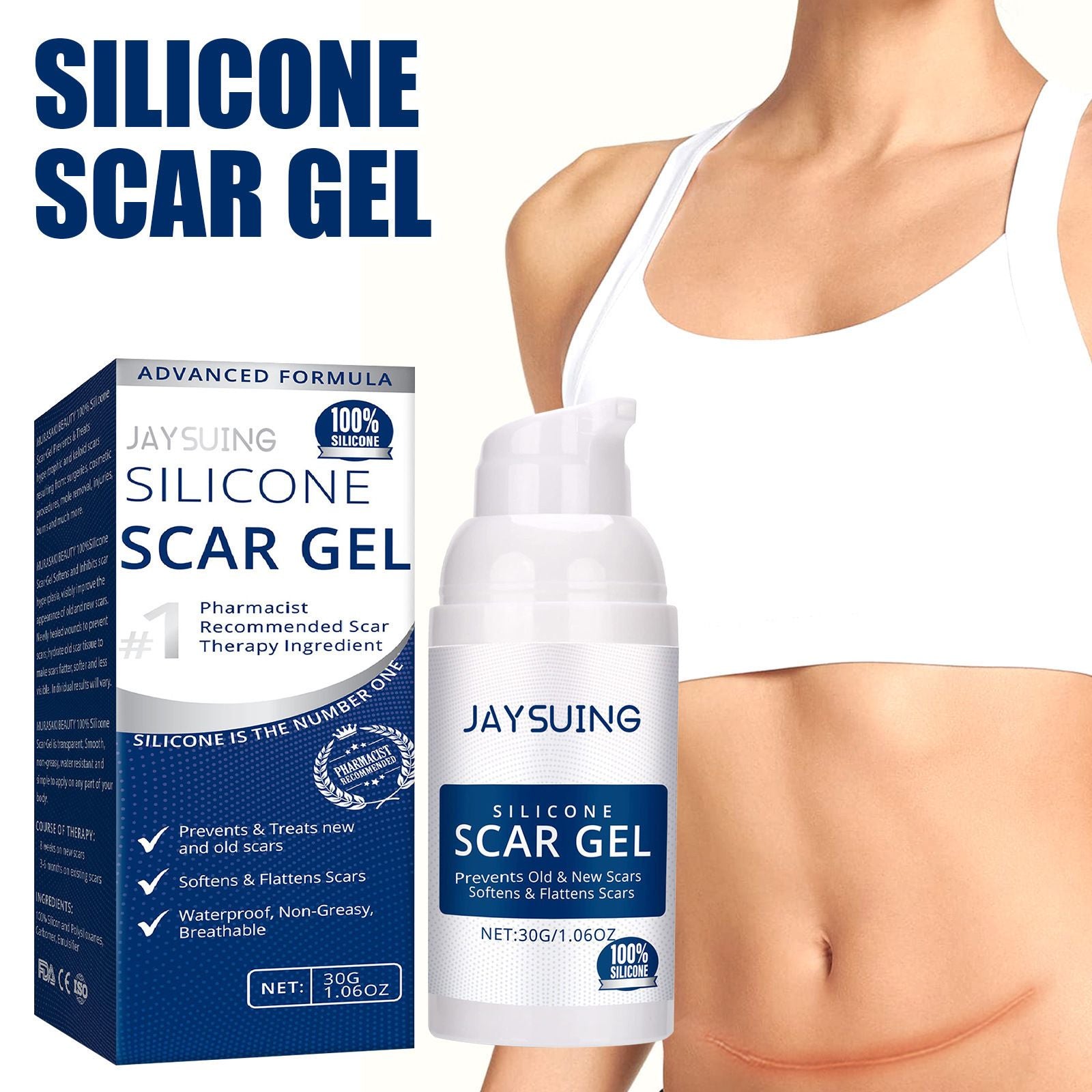 Silicone Scar Removal Gel Removal Skin Scars Cream Treat Surgery Scars Stretch Marks Acne Pox Prints Burn Repair Facial Care Gel Whitening Pigmentation Corrector