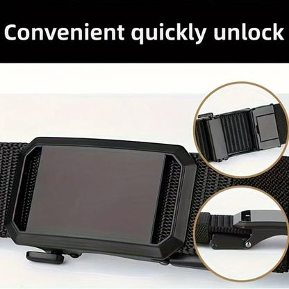 New Arrivals Men's Belt Automatic Metal Buckle Nylon Webbing Outdoor Work Tactical Belt Toothless Automatic Buckle Casual Sports Canvas Belts Military Training Pants Belt For Men High Quality Nylon S